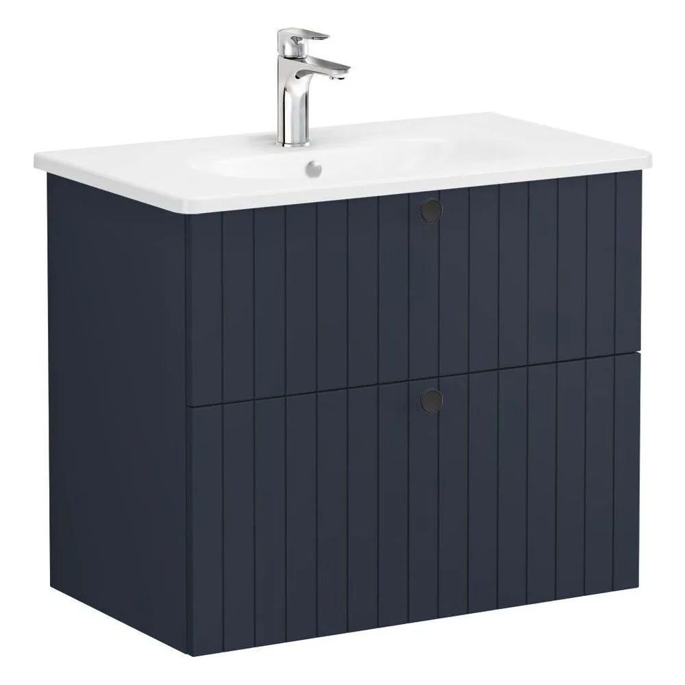 Vitra Root Groove 80 Cm Mat Lacivert İki Çekmeceli Yuvarlak Lavabolu Lavabo Dolabı