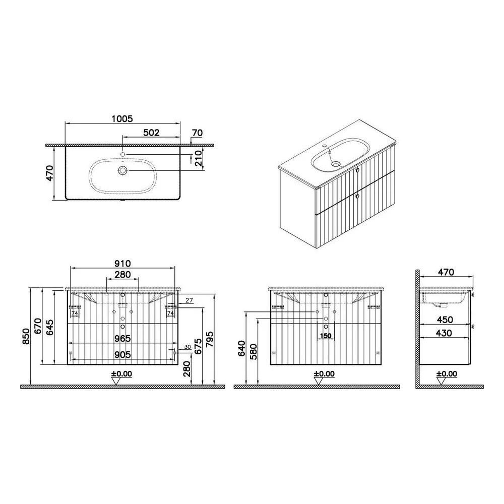 Vitra Root Groove 100 Cm Mat Lacivert İki Çekmeceli Yuvarlak Lavabolu Lavabo Dolabı 2