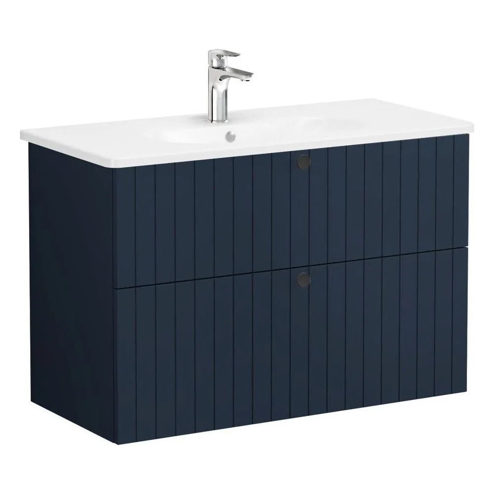 Vitra Root Groove 100 Cm Mat Lacivert İki Çekmeceli Yuvarlak Lavabolu Lavabo Dolabı
