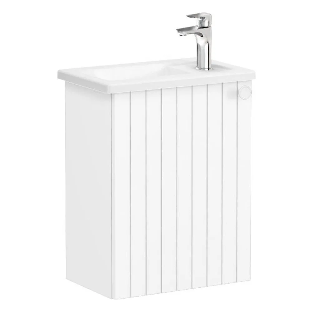 Vitra Root Groove 45 Cm Mat Beyaz Tek Kapaklı Dar Köşeli Lavabolu Sol Lavabo Dolabı