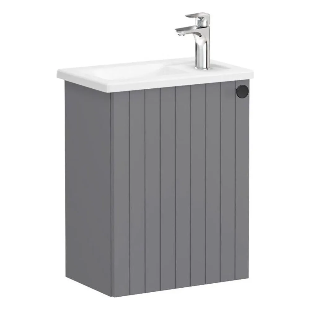 Vitra Root Groove 45 Cm Mat Gri Tek Kapaklı Dar Köşeli Lavabolu Sol Lavabo Dolabı