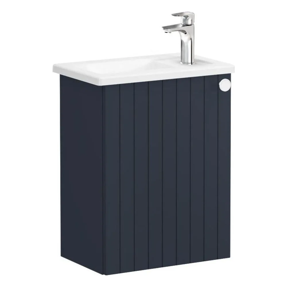 Vitra Root Groove 45 Cm Mat Lacivert Tek Kapaklı Dar Köşeli Lavabolu Sol Lavabo Dolabı
