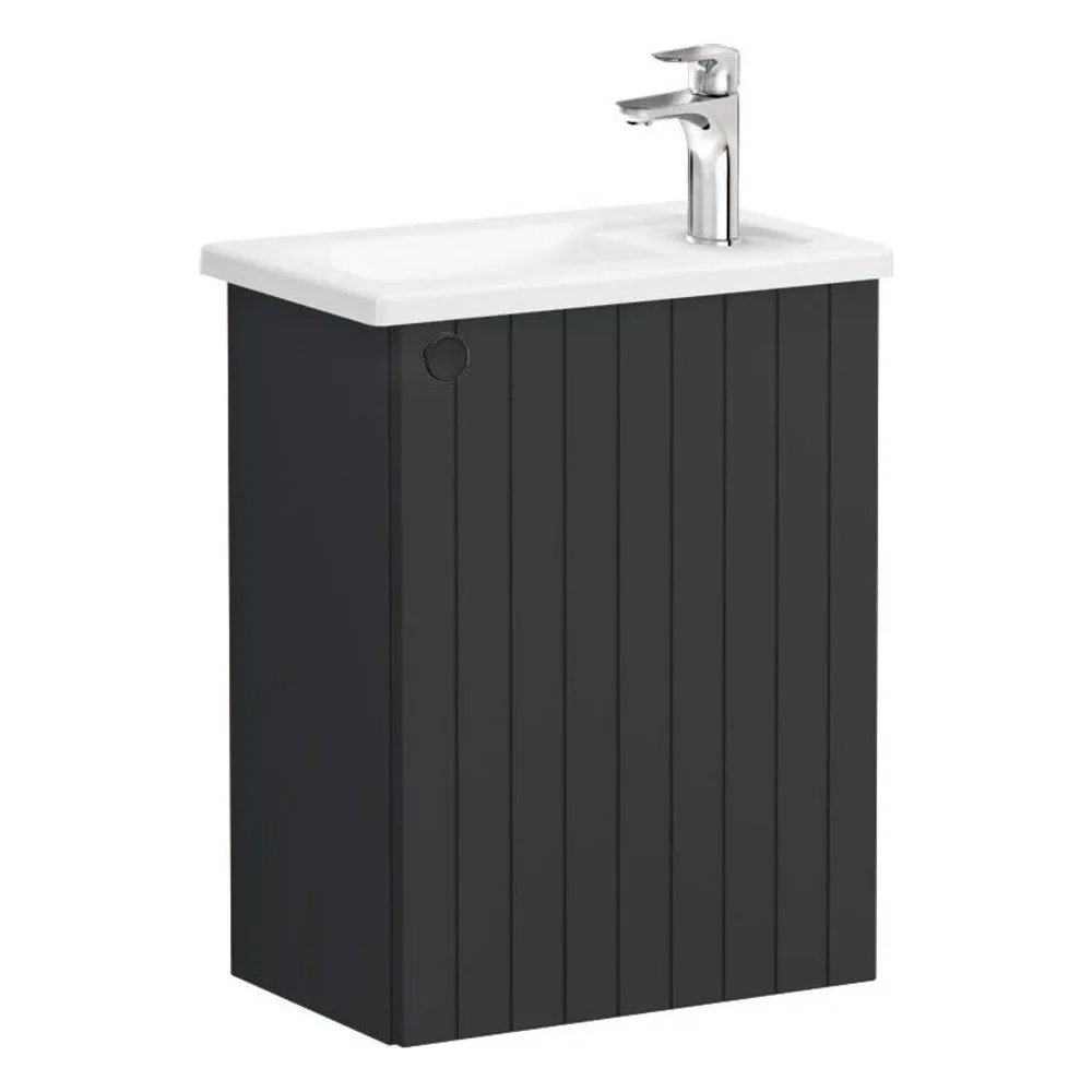 Vitra Root Groove 45 Cm Mat Grafit Tek Kapaklı Dar Köşeli Lavabolu Sağ Lavabo Dolabı
