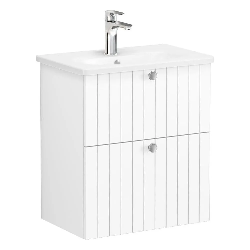 Vitra Root Groove 60 Cm Mat Açık Gri İki Çekmeceli Dar Yuvarlak Lavabolu Lavabo Dolabı