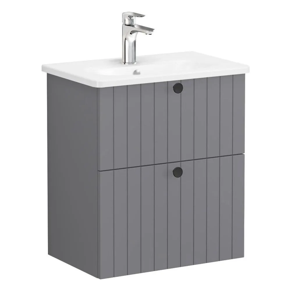 Vitra Root Groove 60 Cm Mat Gri İki Çekmeceli Dar Yuvarlak Lavabolu Lavabo Dolabı