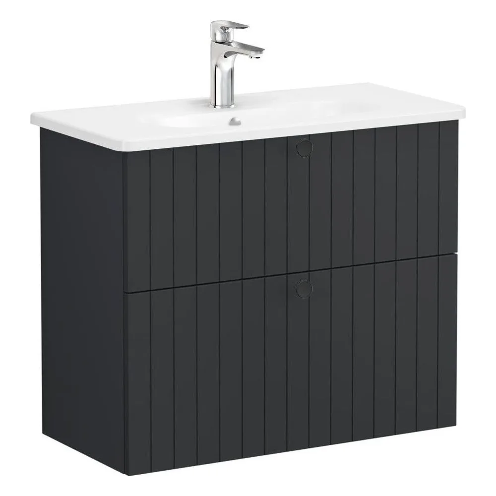 Vitra Root Groove 80 Cm Mat Grafit İki Çekmeceli Dar Yuvarlak Lavabolu Lavabo Dolabı