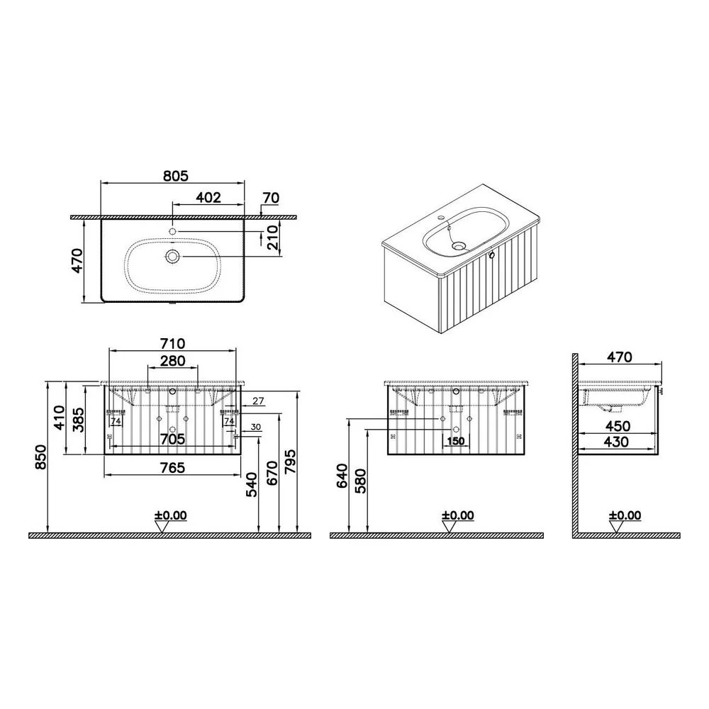 Vitra Root Groove 80 Cm Mat Açık Gri Tek Çekmeceli Yuvarlak Lavabolu Lavabo Dolabı 2