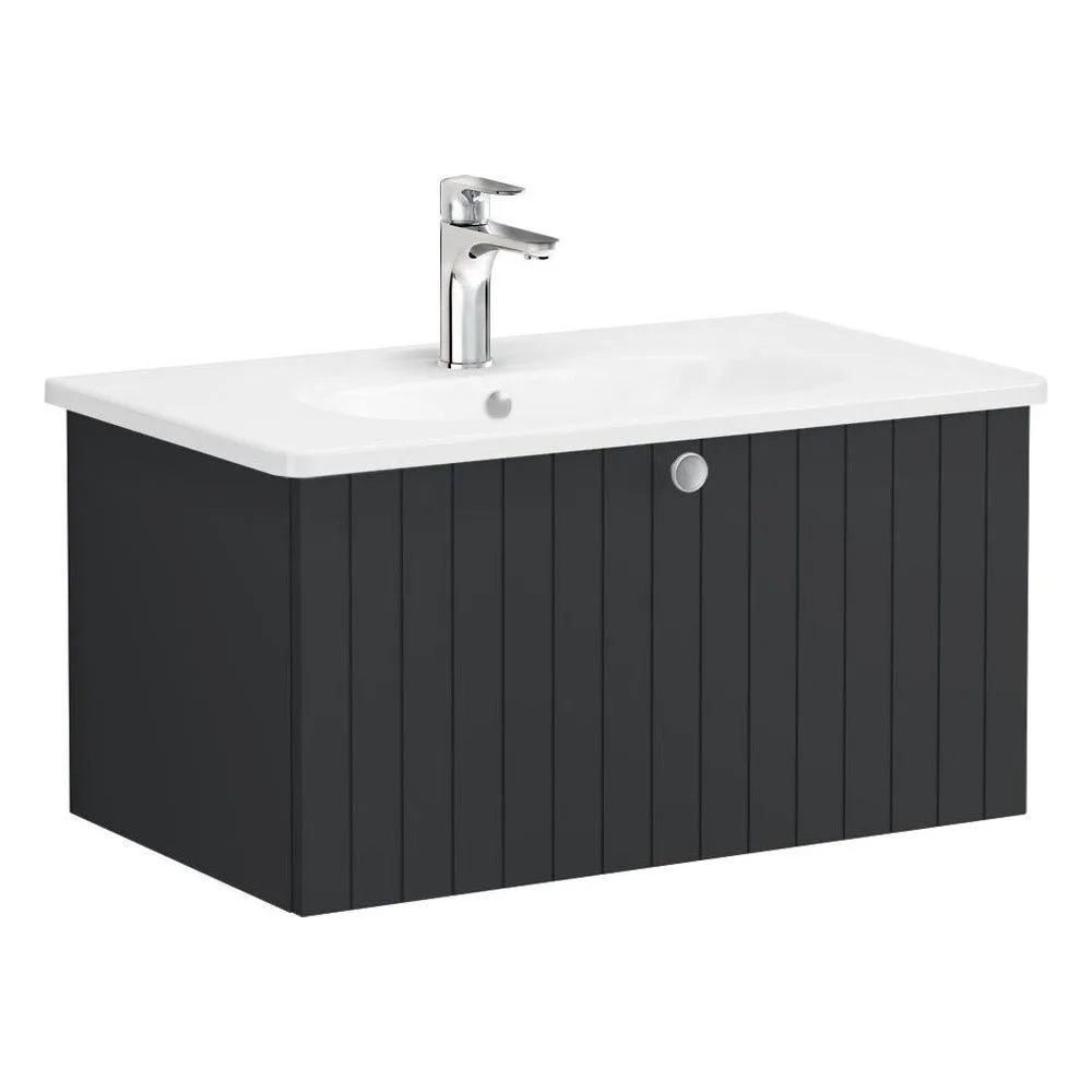 Vitra Root Groove 80 Cm Mat Grafit Tek Çekmeceli Yuvarlak Lavabolu Lavabo Dolabı