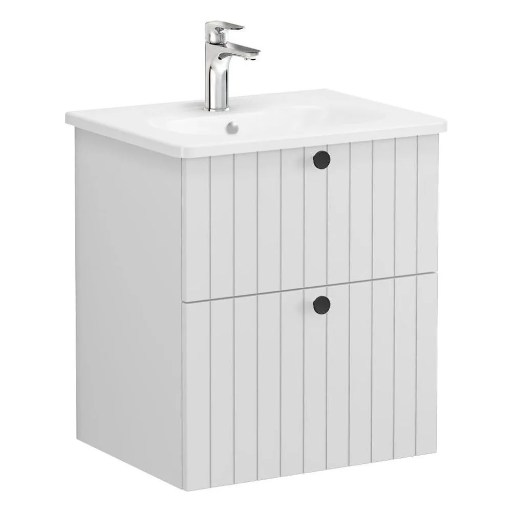 Vitra Root Groove 60 Cm Mat Açık Gri İki Çekmeceli Yuvarlak Lavabolu Lavabo Dolabı
