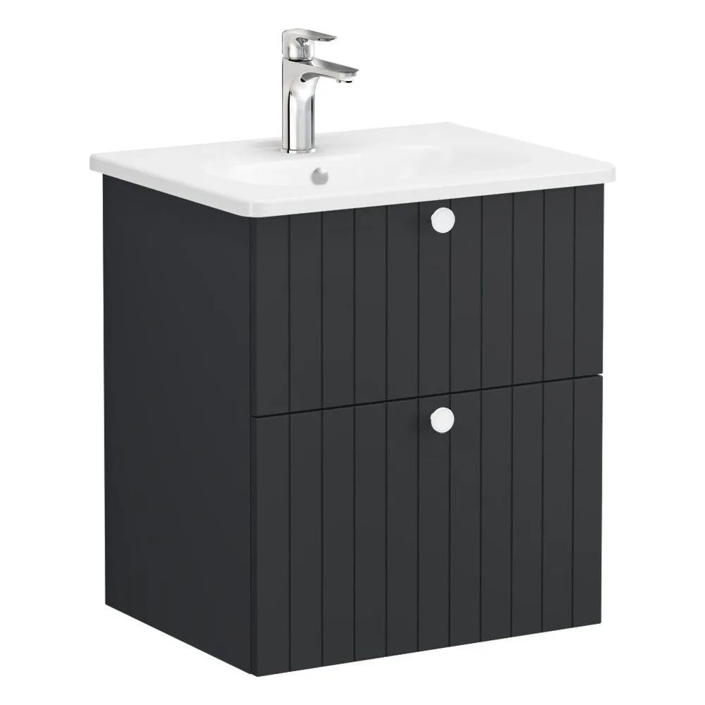 Vitra Root Groove 60 Cm Mat Grafit İki Çekmeceli Yuvarlak Lavabolu Lavabo Dolabı