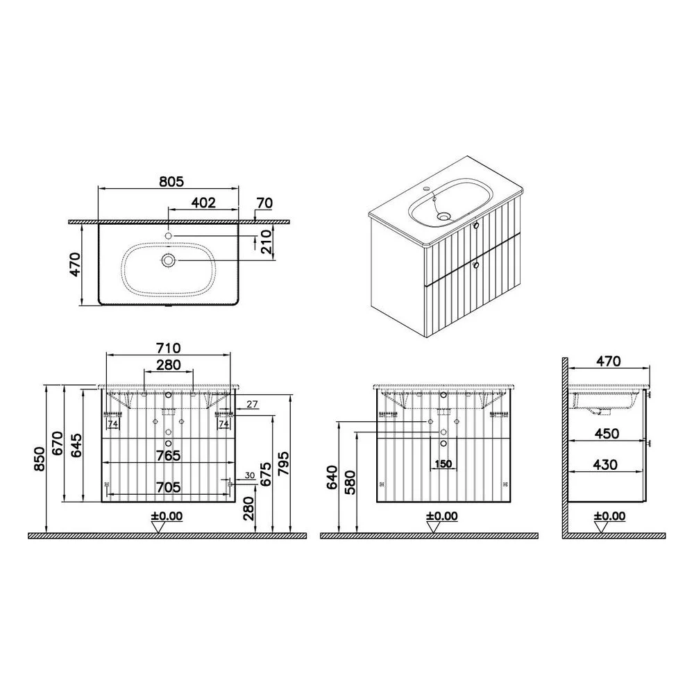 Vitra Root Groove 80 Cm Mat Fiyord Yeşili İki Çekmeceli Yuvarlak Lavabolu Lavabo Dolabı 2