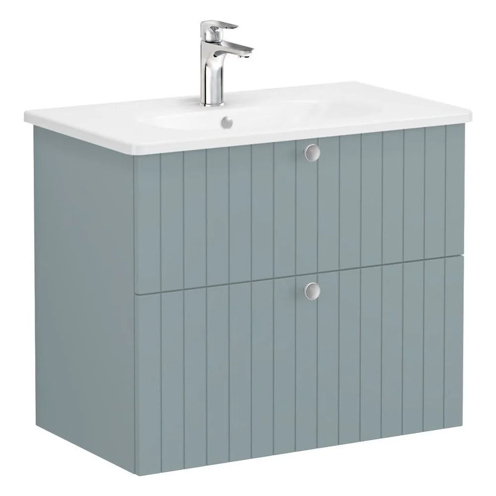 Vitra Root Groove 80 Cm Mat Fiyord Yeşili İki Çekmeceli Yuvarlak Lavabolu Lavabo Dolabı