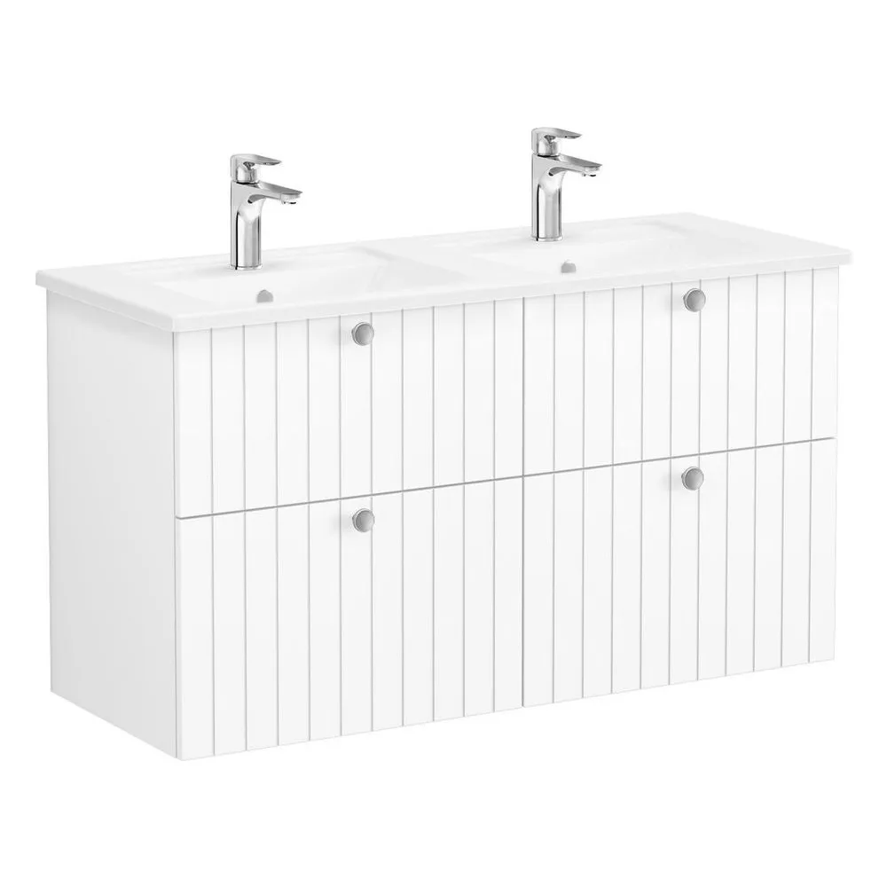 Vitra Root Groove 120 Cm Mat Beyaz Dört Çekmeceli Köşeli Lavabolu Lavabo Dolabı