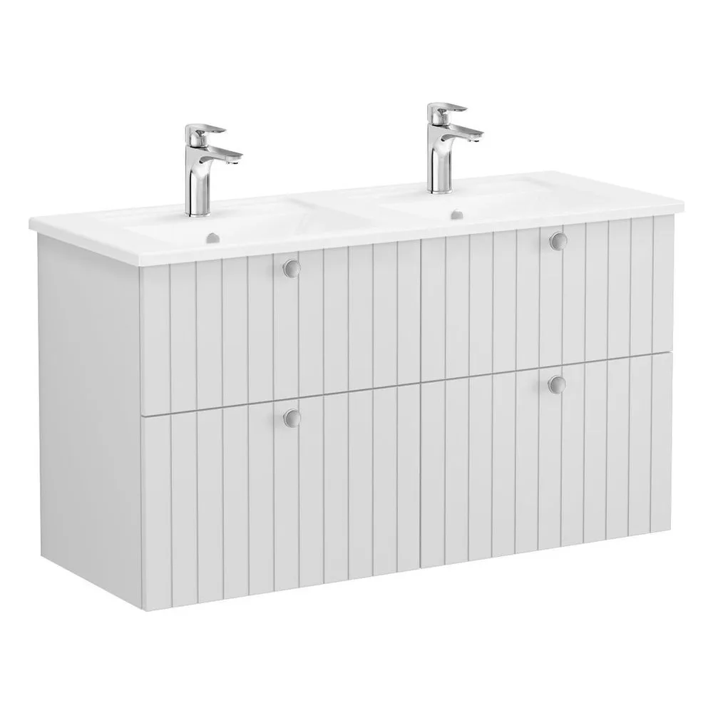 Vitra Root Groove 120 Cm Mat Açık Gri Dört Çekmeceli Köşeli Lavabolu Lavabo Dolabı
