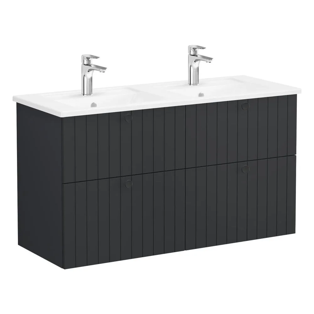 Vitra Root Groove 120 Cm Mat Grafit Dört Çekmeceli Köşeli Lavabolu Lavabo Dolabı
