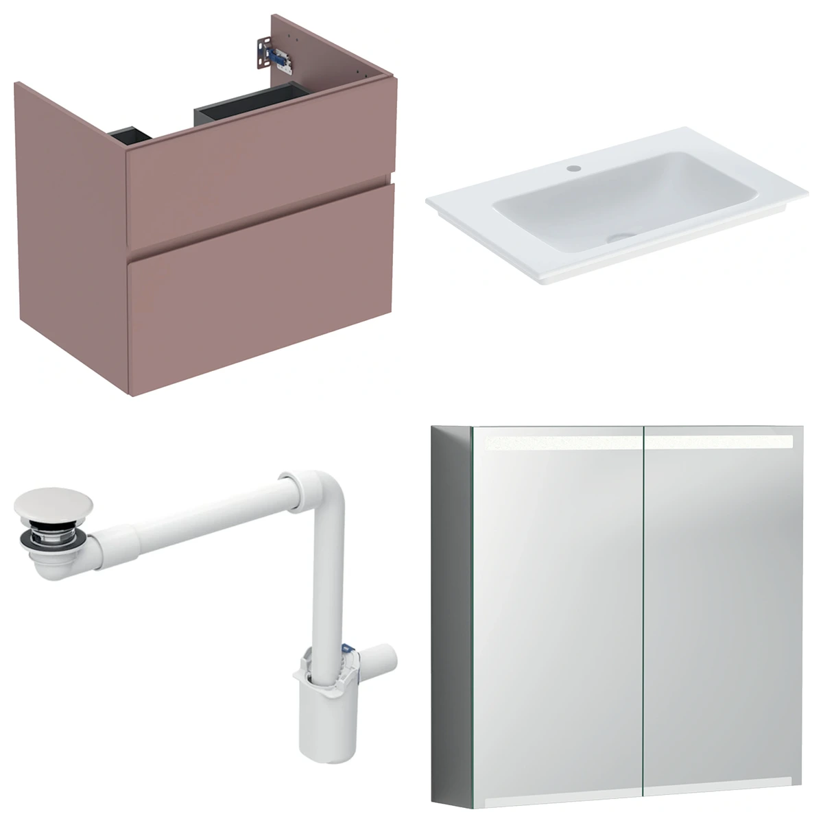 Geberit Aniara 75 cm Aniara Kırmızısı Çekmeceli Ayna Dolaplı Banyo Dolabı Seti