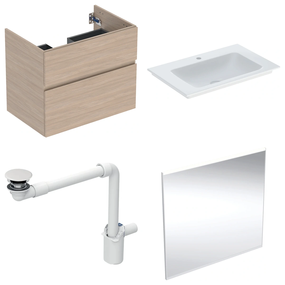 Geberit Aniara 75 cm Meşe Çekmeceli Aynalı Banyo Dolabı Seti