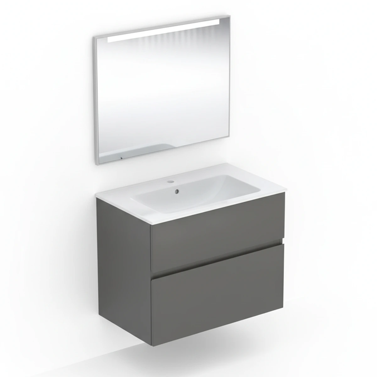 Geberit Aniara 75 cm Mat Antrasit Çekmeceli Aynalı Banyo Dolabı Seti