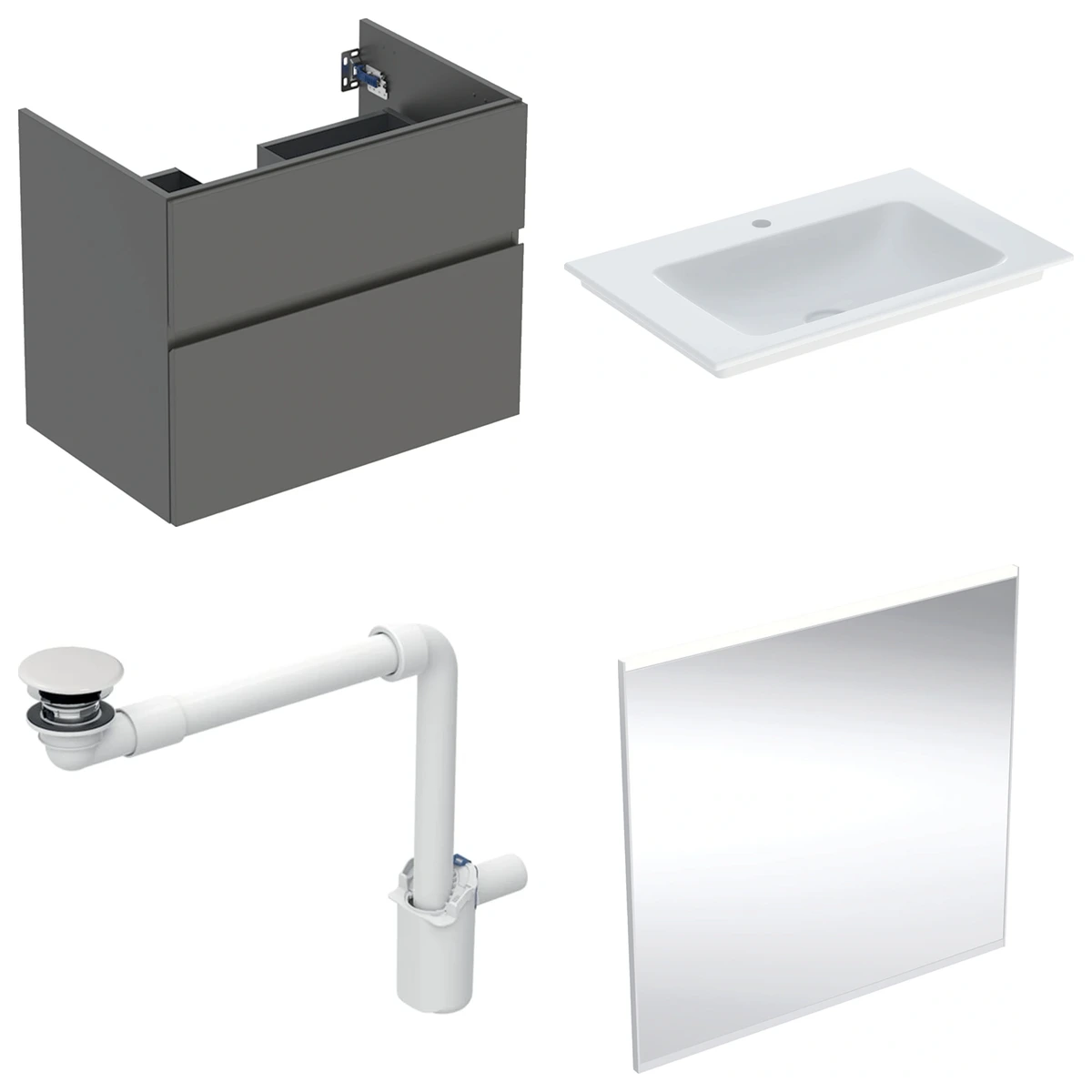 Geberit Aniara 75 cm Mat Antrasit Çekmeceli Aynalı Banyo Dolabı Seti