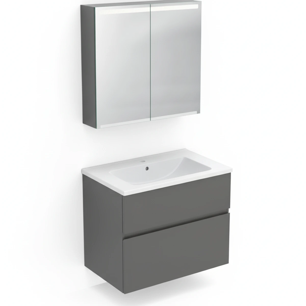 Geberit Aniara 75 cm Mat Antrasit Çekmeceli Ayna Dolaplı Banyo Dolabı Seti