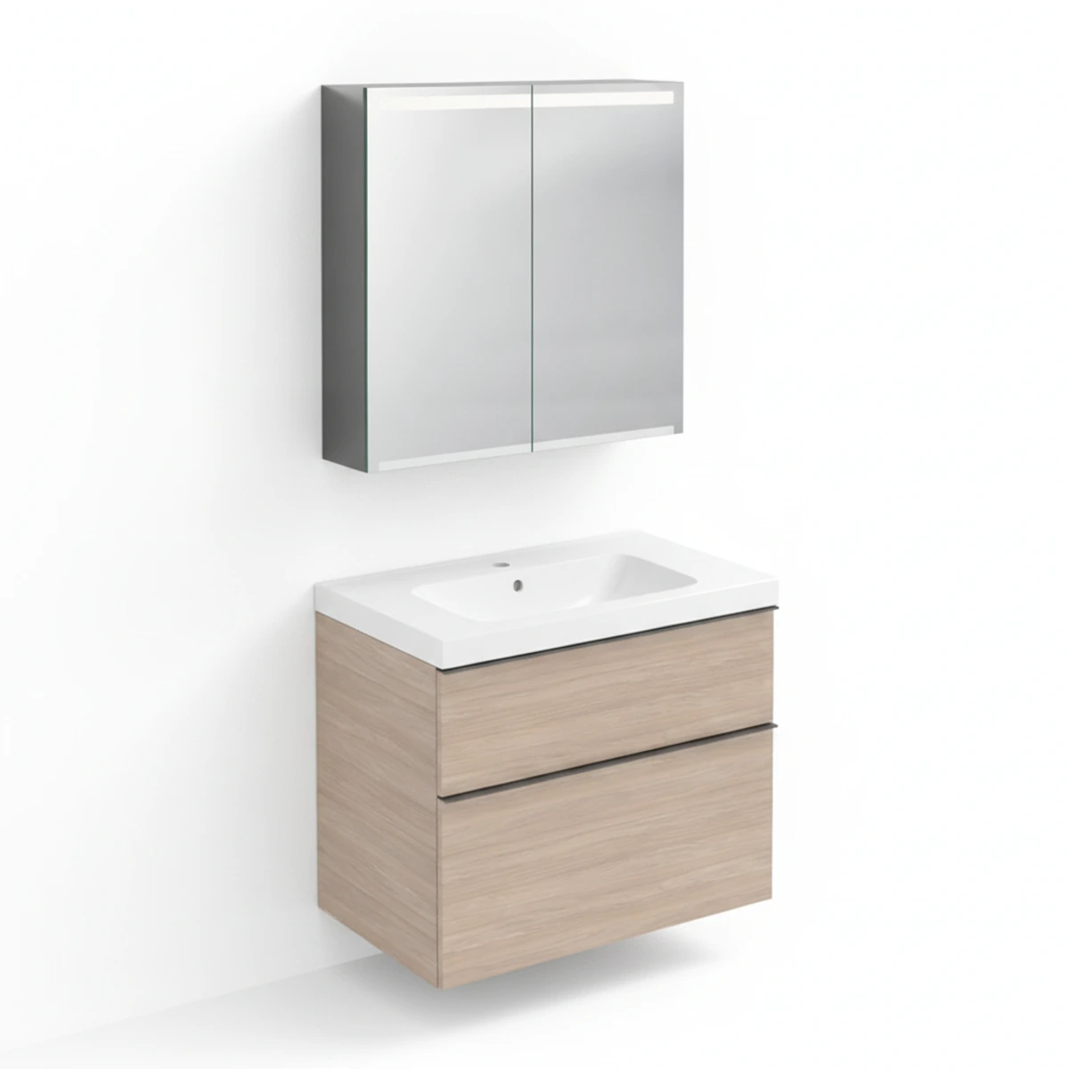 Geberit iCon 75 cm Meşe Çekmeceli Ayna Dolaplı Banyo Dolabı Seti
