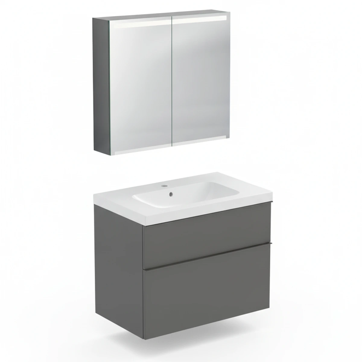 Geberit iCon 75 cm Mat Antrasit Çekmeceli Ayna Dolaplı Banyo Dolabı Seti