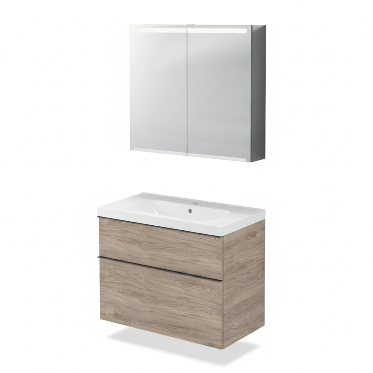 Geberit iCon 75 cm Amerikan Ceviz Çekmeceli Ayna Dolaplı Banyo Dolabı Seti