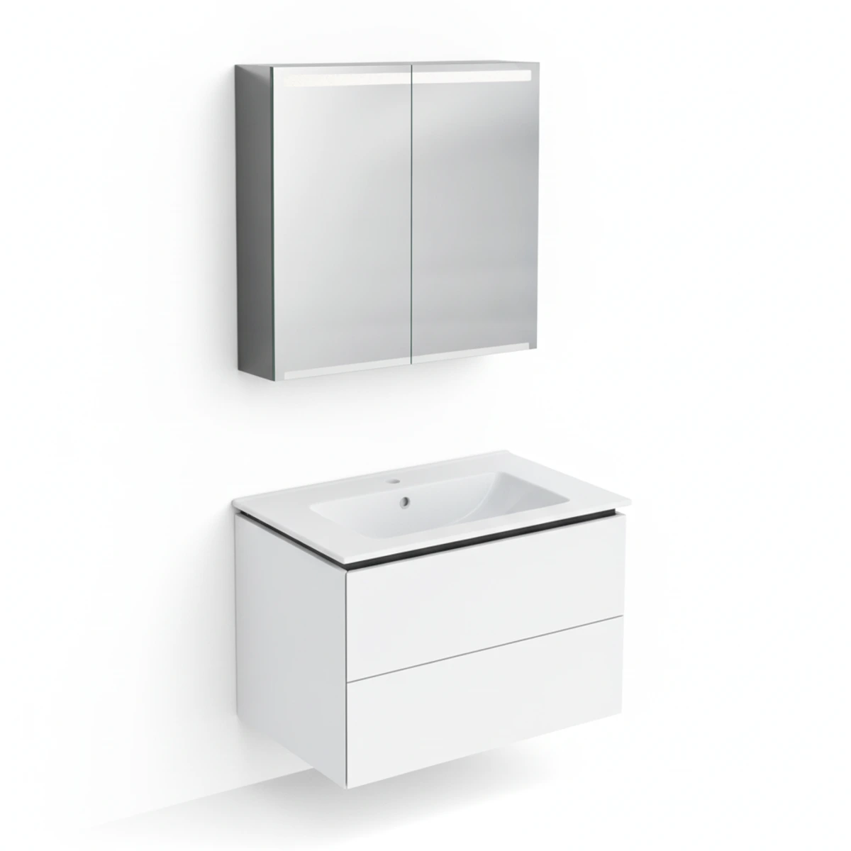 Geberit ONE 75 cm Parlak Beyaz Çekmeceli Ayna Dolaplı Banyo Dolabı Seti 2