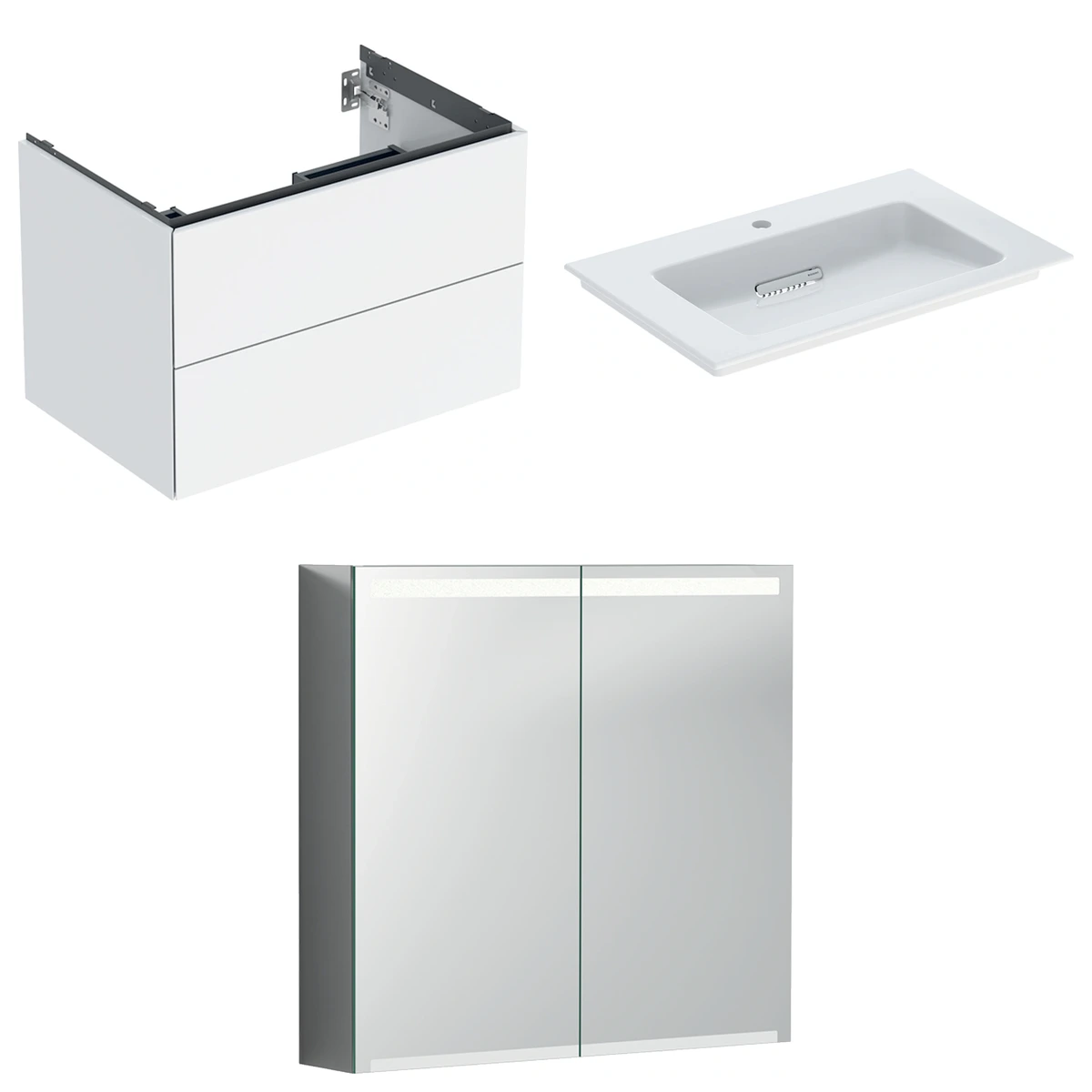 Geberit ONE 75 cm Parlak Beyaz Çekmeceli Ayna Dolaplı Banyo Dolabı Seti
