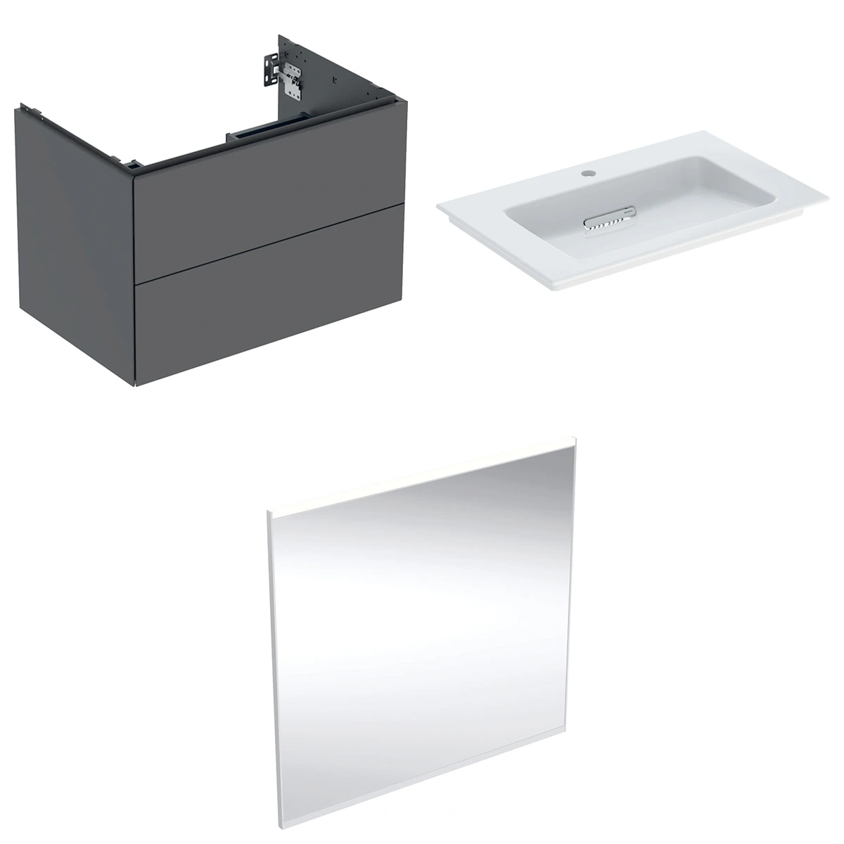 Geberit ONE 75 cm Mat Antrasit Çekmeceli Aynalı Banyo Dolabı Seti