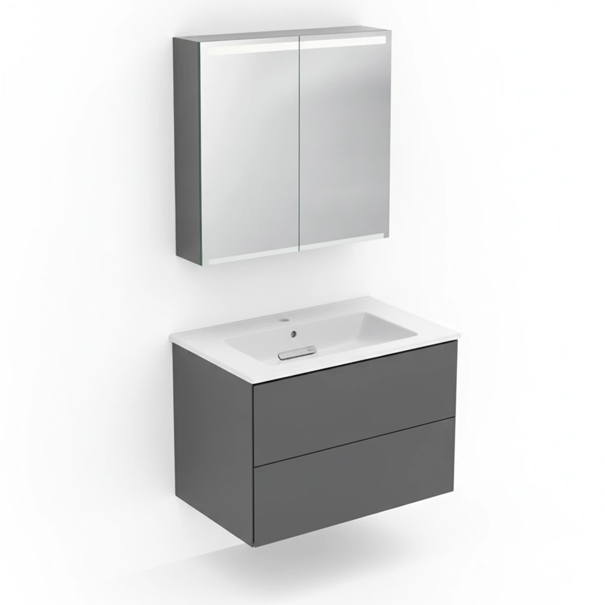 Geberit ONE 75 cm Mat Antrasit Çekmeceli Ayna Dolaplı Banyo Dolabı Seti