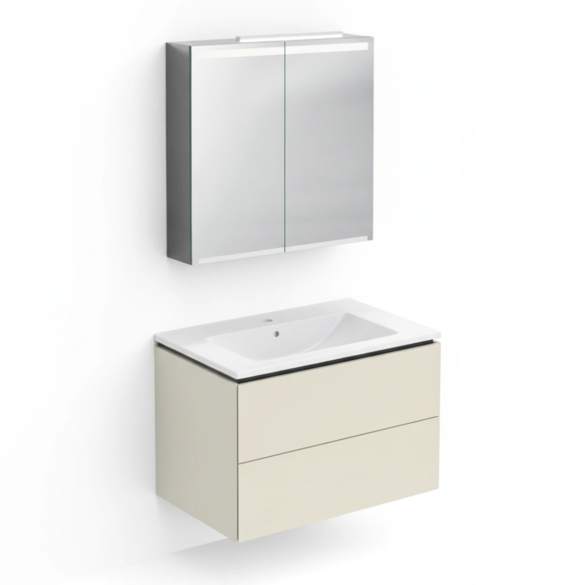 Geberit ONE 75 cm Kum Grisi Çekmeceli Ayna Dolaplı Banyo Dolabı Seti