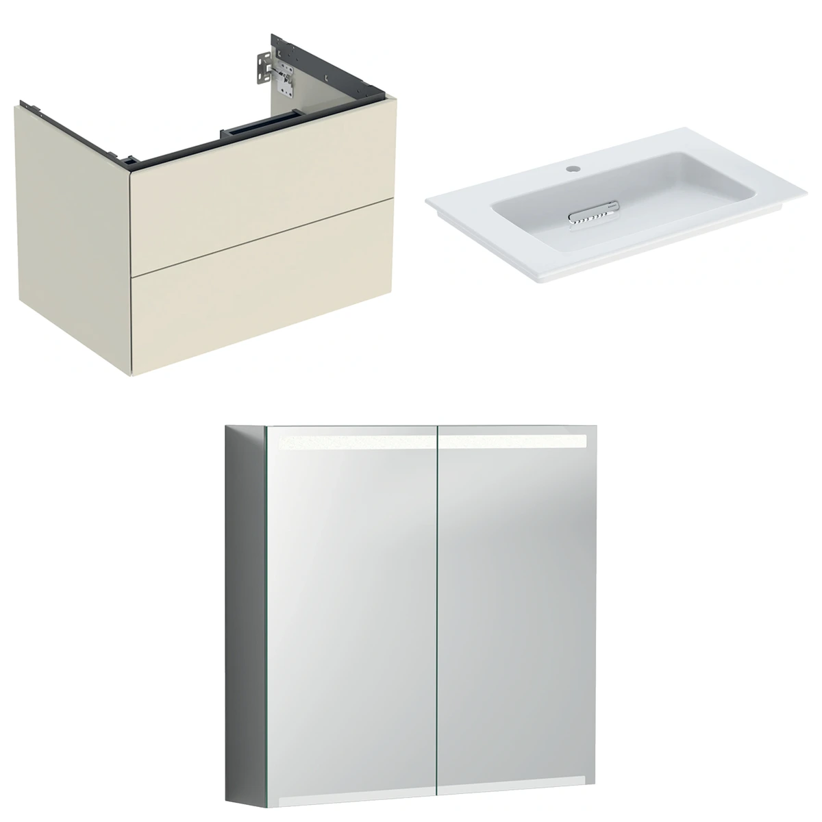 Geberit ONE 75 cm Kum Grisi Çekmeceli Ayna Dolaplı Banyo Dolabı Seti