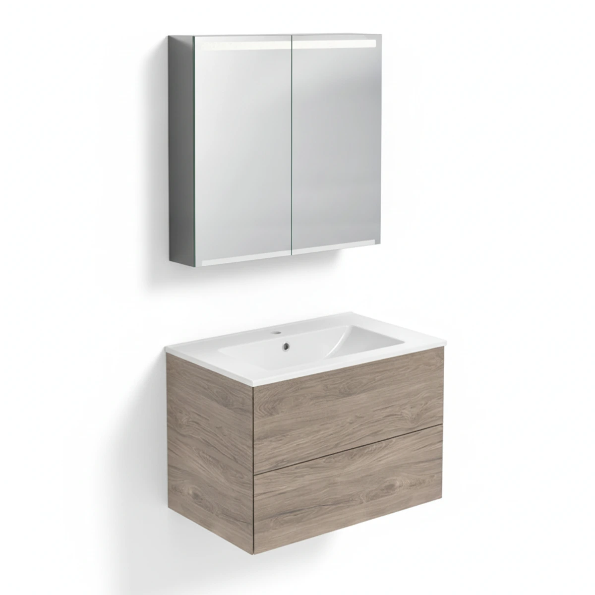 Geberit ONE 75 cm Amerikan Ceviz Çekmeceli Ayna Dolaplı Banyo Dolabı Seti
