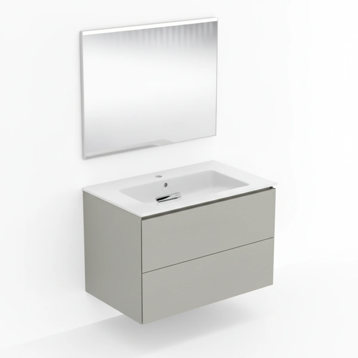 Geberit ONE 75 cm Bej Gri Çekmeceli Aynalı Banyo Dolabı Seti