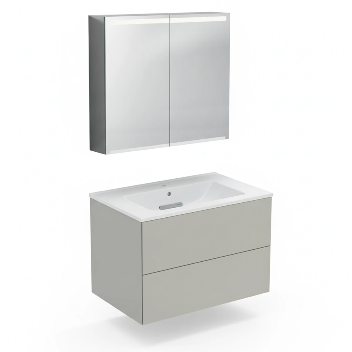 Geberit ONE 75 cm Bej Gri Çekmeceli Ayna Dolaplı Banyo Dolabı Seti