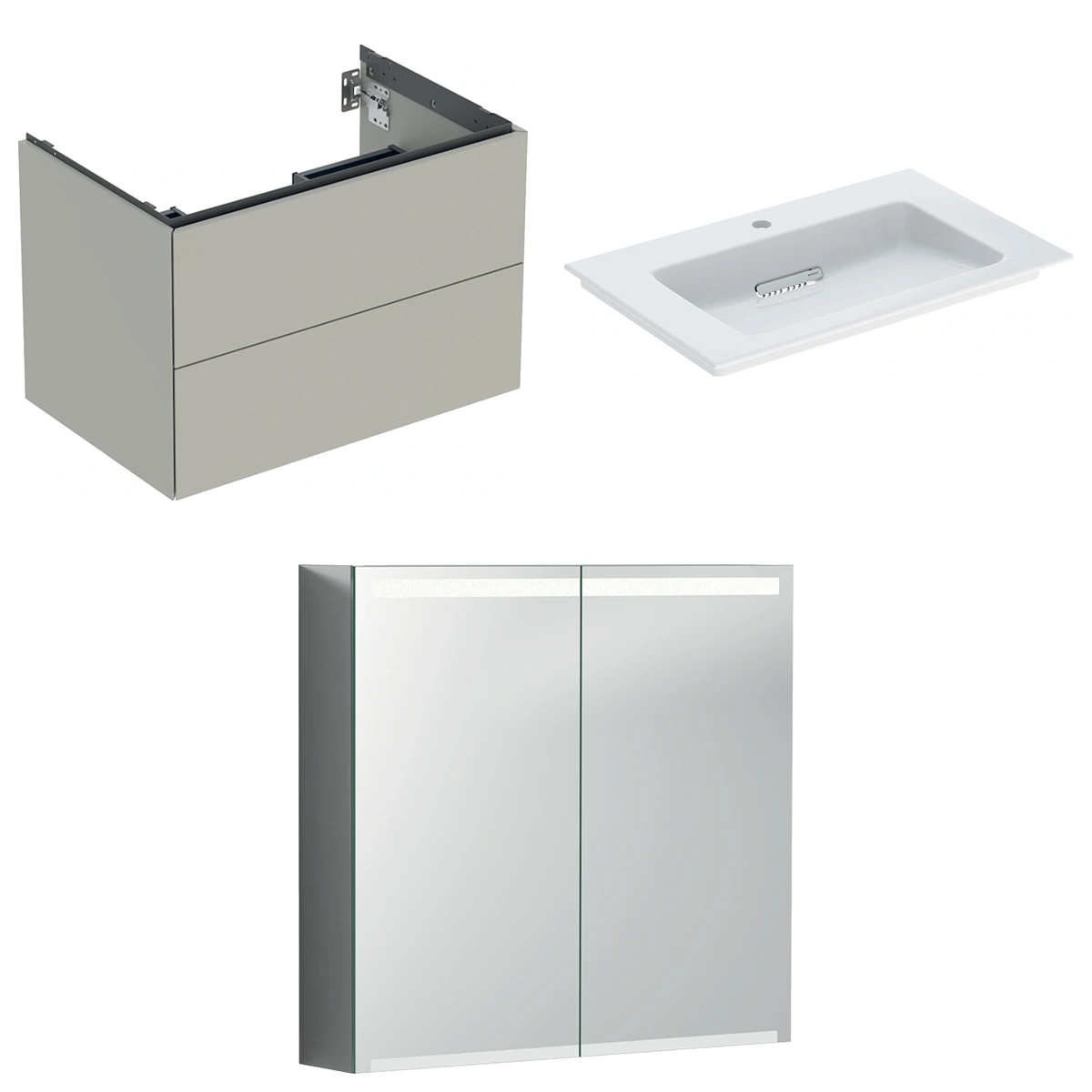 Geberit ONE 75 cm Bej Gri Çekmeceli Ayna Dolaplı Banyo Dolabı Seti