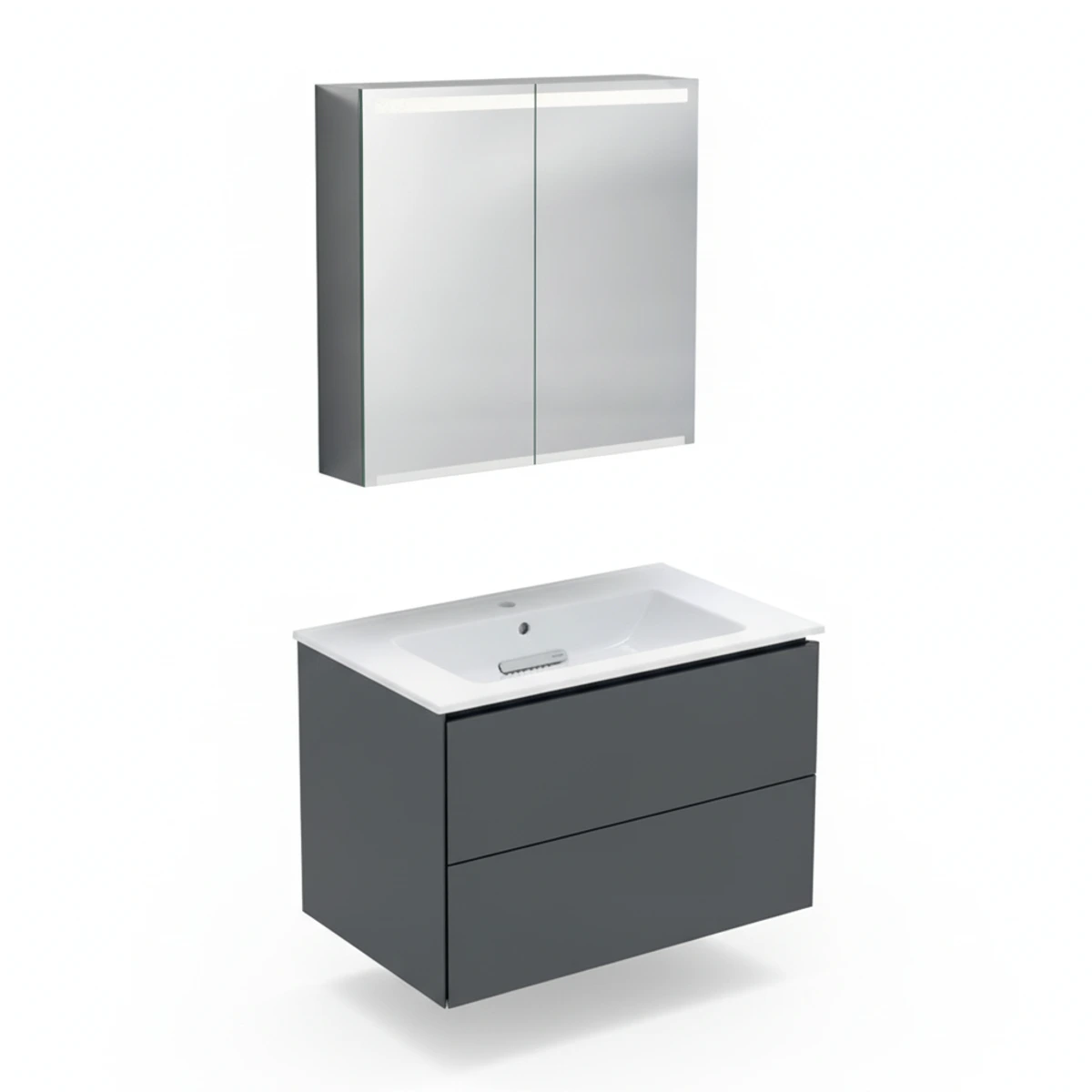 Geberit ONE 75 cm Mat Siyah Çekmeceli Ayna Dolaplı Banyo Dolabı Seti