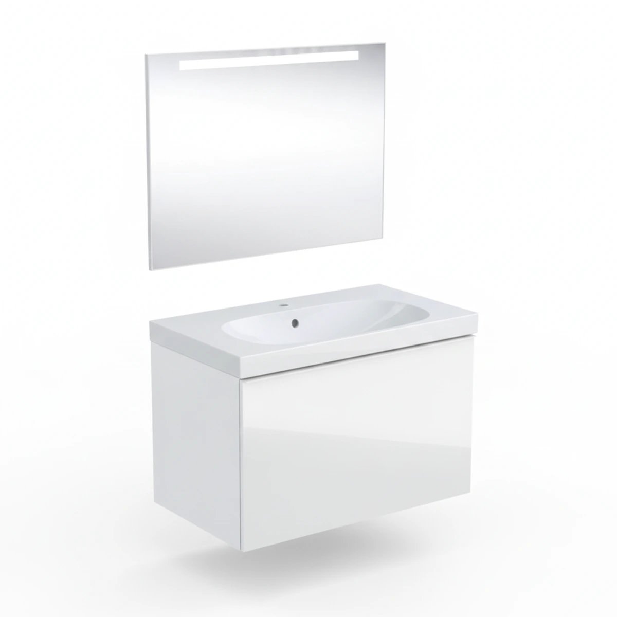 Geberit Acanto 75 cm Beyaz Cam Gizli Çekmeceli Aynalı Banyo Dolabı Seti