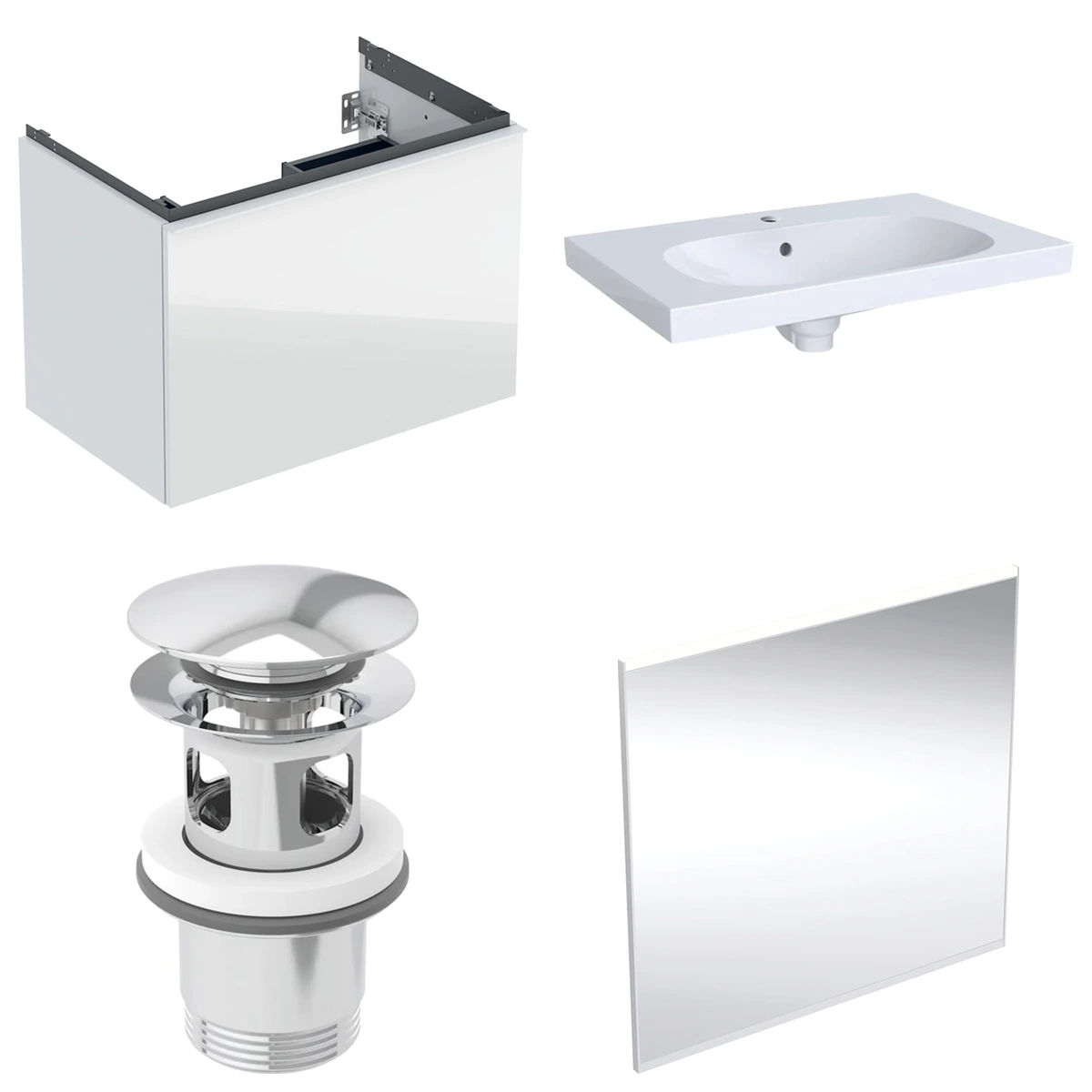 Geberit Acanto 75 cm Beyaz Cam Gizli Çekmeceli Aynalı Banyo Dolabı Seti