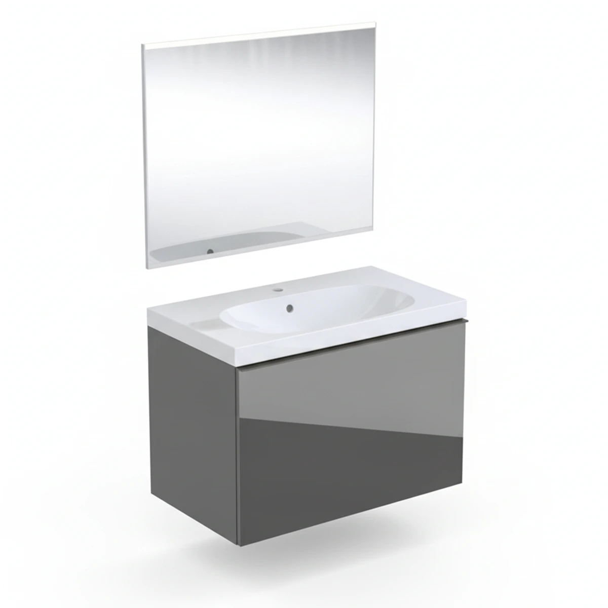 Geberit Acanto 75 cm Antrasit Cam Gizli Çekmeceli Aynalı Banyo Dolabı Seti