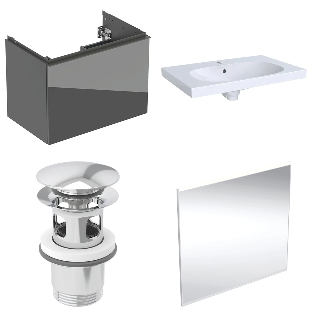 Geberit Acanto 75 cm Antrasit Cam Gizli Çekmeceli Aynalı Banyo Dolabı Seti