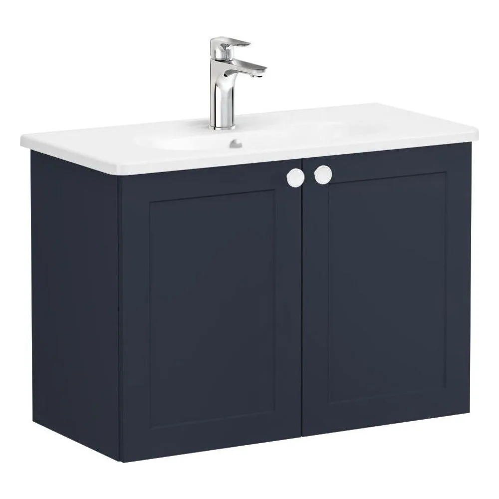 Vitra Root Classic 80 Cm Mat Lacivert İki Kapaklı Dar Yuvarlak Lavabolu Lavabo Dolabı