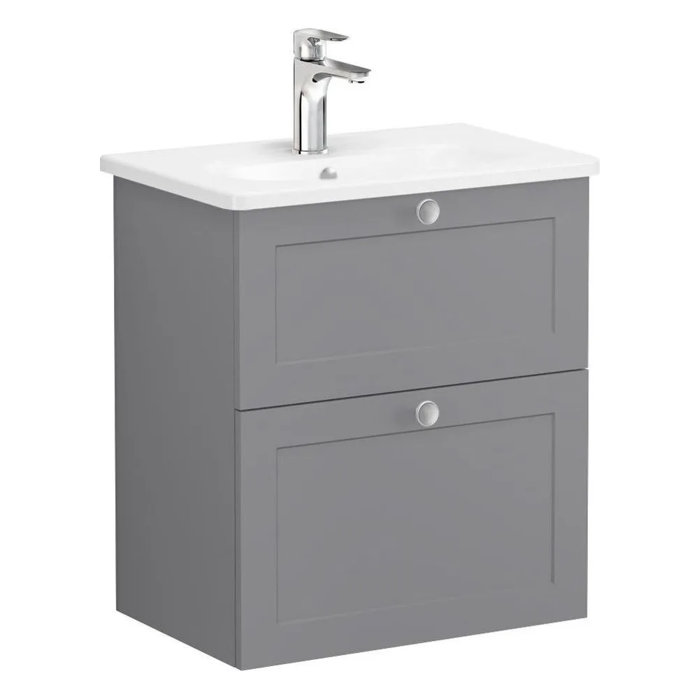 Vitra Root Classic 60 Cm Mat Gri İki Çekmeceli Dar Yuvarlak Lavabolu Lavabo Dolabı