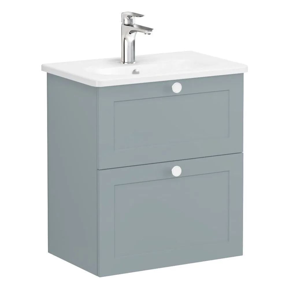 Vitra Root Classic 60 Cm Mat Fiyord Yeşili İki Çekmeceli Dar Yuvarlak Lavabolu Lavabo Dolabı