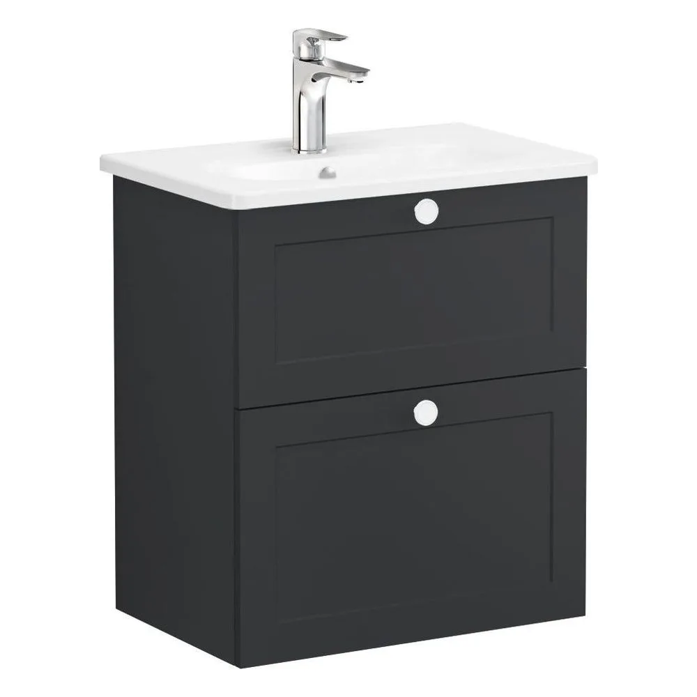 Vitra Root Classic 60 Cm Mat Grafit İki Çekmeceli Dar Yuvarlak Lavabolu Lavabo Dolabı