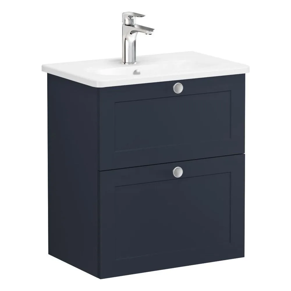 Vitra Root Classic 60 Cm Mat Lacivert İki Çekmeceli Dar Yuvarlak Lavabolu Lavabo Dolabı
