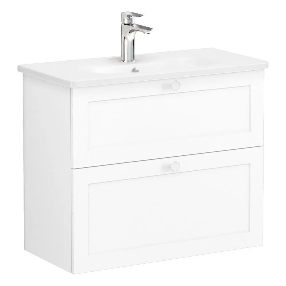 Vitra Root Classic 80 Cm Mat Beyaz İki Çekmeceli Dar Yuvarlak Lavabolu Lavabo Dolabı