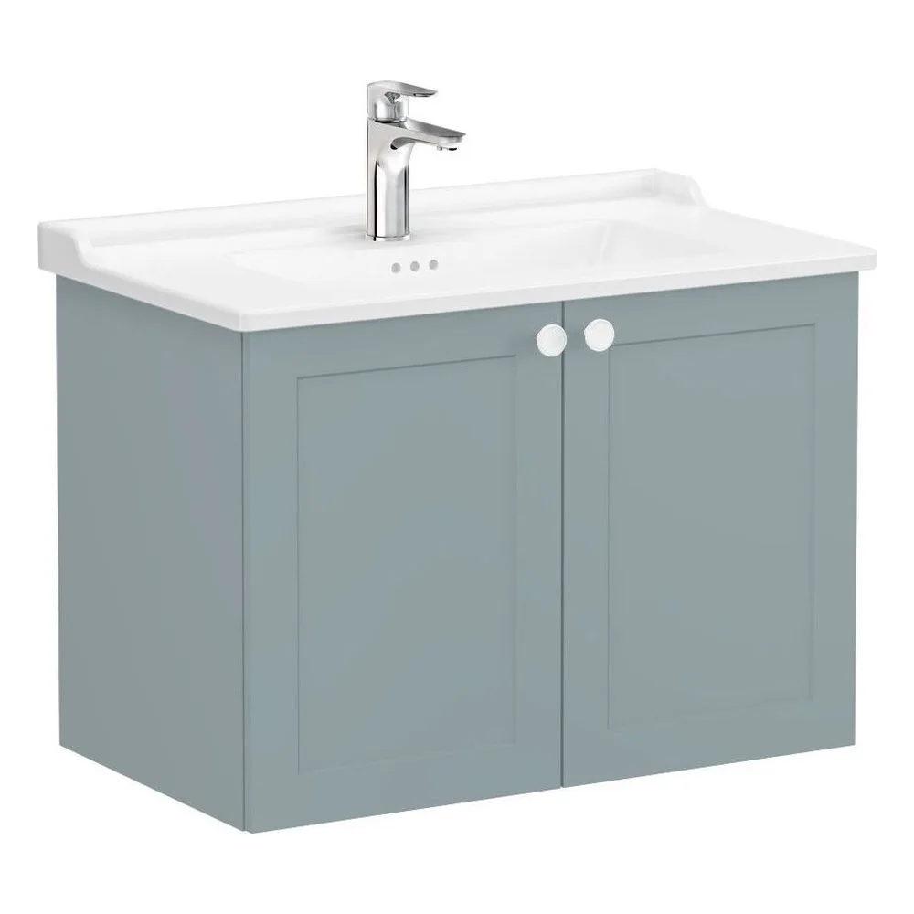Vitra Root Classic 80 Cm Mat Fiyord Yeşili İki Kapaklı Klasik Lavabolu Lavabo Dolabı