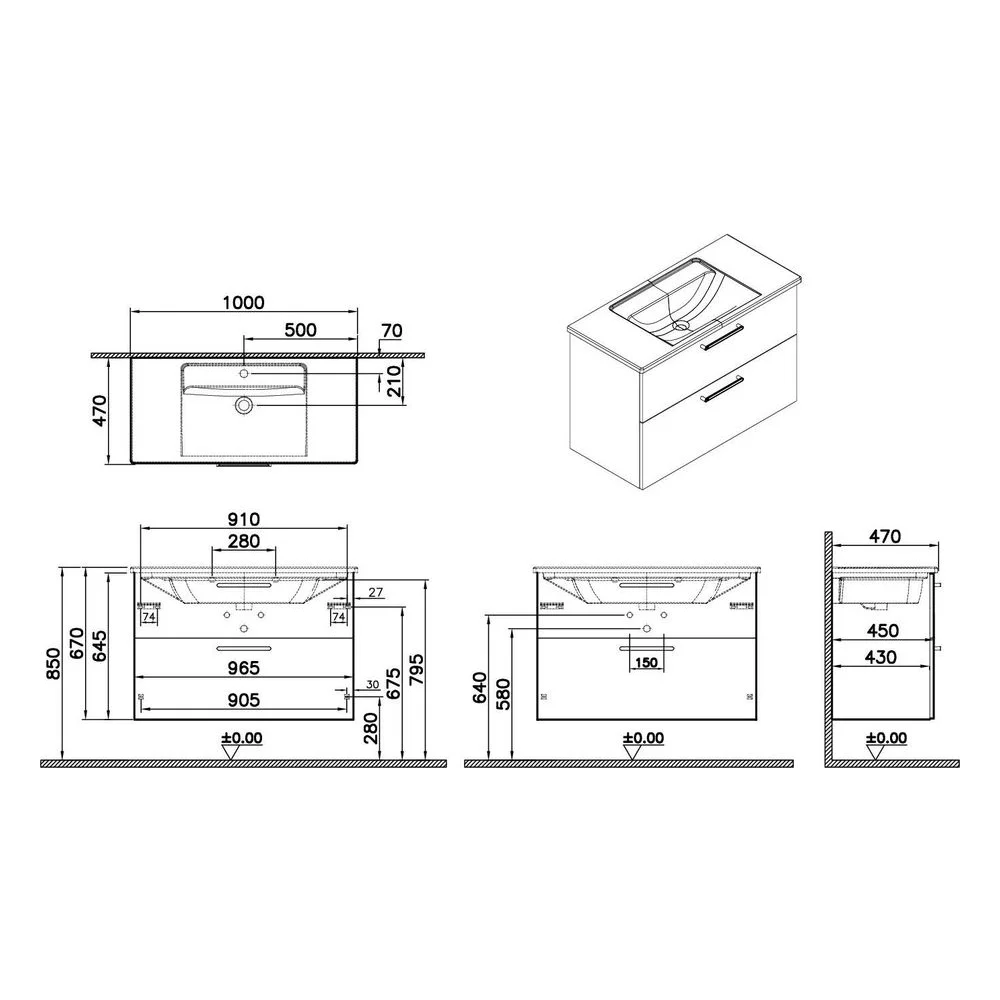 Vitra Root Flat 100 Cm Ceviz 2 Çekmeceli Lavabo Dolabı 2